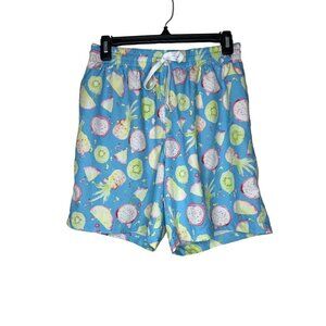 Chubbies Swim Trunks Lt. Blue Pineapple Kiwi Print Zipper Pocket No Size Tag